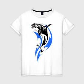 Женская футболка хлопок с принтом Косатка в Екатеринбурге, 100% хлопок | прямой крой, круглый вырез горловины, длина до линии бедер, слегка спущенное плечо | Тематика изображения на принте: shark | акула | рыба