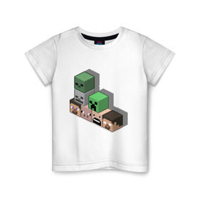 Детская футболка хлопок с принтом Minecraft cube в Екатеринбурге, 100% хлопок | круглый вырез горловины, полуприлегающий силуэт, длина до линии бедер | крипер