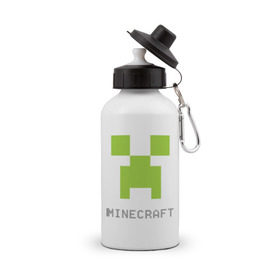 Бутылка спортивная с принтом Minecraft logo grey в Екатеринбурге, металл | емкость — 500 мл, в комплекте две пластиковые крышки и карабин для крепления | крипер