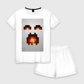 Женская пижама с шортиками хлопок с принтом Minecraft white в Екатеринбурге, 100% хлопок | футболка прямого кроя, шорты свободные с широкой мягкой резинкой | Тематика изображения на принте: крипер