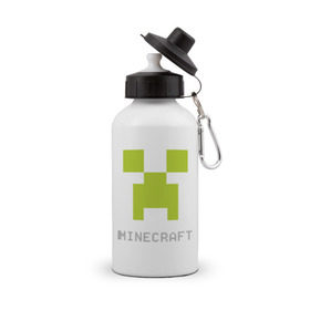 Бутылка спортивная с принтом Minecraft logo grey (5) в Екатеринбурге, металл | емкость — 500 мл, в комплекте две пластиковые крышки и карабин для крепления | крипер
