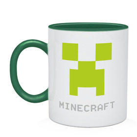 Кружка двухцветная с принтом Minecraft logo grey (5) в Екатеринбурге, керамика | объем — 330 мл, диаметр — 80 мм. Цветная ручка и кайма сверху, в некоторых цветах — вся внутренняя часть | Тематика изображения на принте: крипер