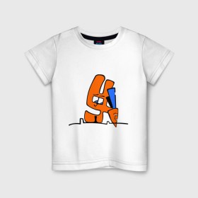 Детская футболка хлопок с принтом Зайка и морковка в Екатеринбурге, 100% хлопок | круглый вырез горловины, полуприлегающий силуэт, длина до линии бедер | Тематика изображения на принте: животные | зайка | заяц | заяц с морковкой | морковка
