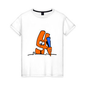 Женская футболка хлопок с принтом Зайка и морковка в Екатеринбурге, 100% хлопок | прямой крой, круглый вырез горловины, длина до линии бедер, слегка спущенное плечо | животные | зайка | заяц | заяц с морковкой | морковка