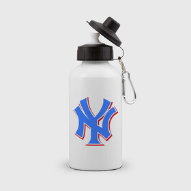 Бутылка спортивная с принтом NY Yankees blue в Екатеринбурге, металл | емкость — 500 мл, в комплекте две пластиковые крышки и карабин для крепления | Тематика изображения на принте: baseball | major league basebal | mlb | ny | staten island | yankees | америка | бейсбол | бита | главная лига бейсбола | нью йорк янкиз | статен айленд | сша | янки