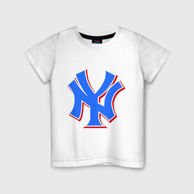Детская футболка хлопок с принтом NY Yankees blue в Екатеринбурге, 100% хлопок | круглый вырез горловины, полуприлегающий силуэт, длина до линии бедер | baseball | major league basebal | mlb | ny | staten island | yankees | америка | бейсбол | бита | главная лига бейсбола | нью йорк янкиз | статен айленд | сша | янки