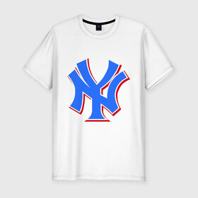 Мужская футболка премиум с принтом NY Yankees blue в Екатеринбурге, 92% хлопок, 8% лайкра | приталенный силуэт, круглый вырез ворота, длина до линии бедра, короткий рукав | baseball | major league basebal | mlb | ny | staten island | yankees | америка | бейсбол | бита | главная лига бейсбола | нью йорк янкиз | статен айленд | сша | янки