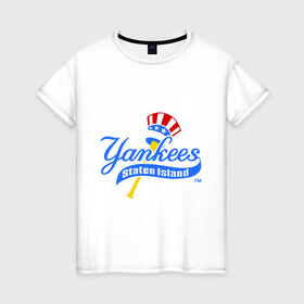 Женская футболка хлопок с принтом NY Yankees byta в Екатеринбурге, 100% хлопок | прямой крой, круглый вырез горловины, длина до линии бедер, слегка спущенное плечо | baseball | major league basebal | mlb | ny | staten island | yankees | америка | бейсбол | бита | главная лига бейсбола | нью йорк янкиз | статен айленд | сша | янки