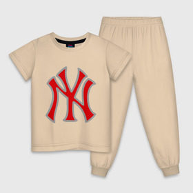 Детская пижама хлопок с принтом NY Yankees red в Екатеринбурге, 100% хлопок |  брюки и футболка прямого кроя, без карманов, на брюках мягкая резинка на поясе и по низу штанин
 | baseball | major league basebal | mlb | ny | staten island | yankees | америка | бейсбол | бита | главная лига бейсбола | нью йорк янкиз | статен айленд | сша | янки