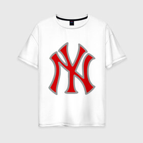 Женская футболка хлопок Oversize с принтом NY Yankees red в Екатеринбурге, 100% хлопок | свободный крой, круглый ворот, спущенный рукав, длина до линии бедер
 | baseball | major league basebal | mlb | ny | staten island | yankees | америка | бейсбол | бита | главная лига бейсбола | нью йорк янкиз | статен айленд | сша | янки