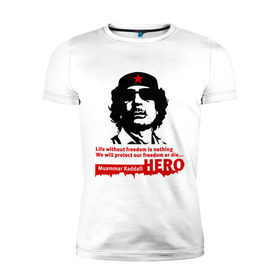 Мужская футболка премиум с принтом Kaddafi hero в Екатеринбурге, 92% хлопок, 8% лайкра | приталенный силуэт, круглый вырез ворота, длина до линии бедра, короткий рукав | kadafi | kaddafi | кадафи | каддафи | муамар каддафи