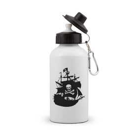 Бутылка спортивная с принтом Пиратский корабль в Екатеринбурге, металл | емкость — 500 мл, в комплекте две пластиковые крышки и карабин для крепления | pirate | кости | пиратский корабль | пираты | череп