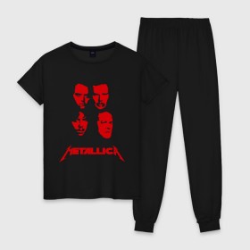 Женская пижама хлопок с принтом Metallica kvartet в Екатеринбурге, 100% хлопок | брюки и футболка прямого кроя, без карманов, на брюках мягкая резинка на поясе и по низу штанин | металлика