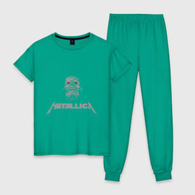 Женская пижама хлопок с принтом Metallica scool в Екатеринбурге, 100% хлопок | брюки и футболка прямого кроя, без карманов, на брюках мягкая резинка на поясе и по низу штанин | металлика