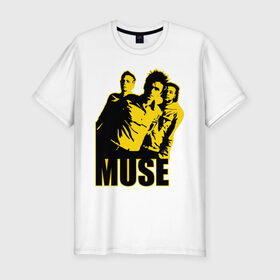 Мужская футболка премиум с принтом Muse yellow в Екатеринбурге, 92% хлопок, 8% лайкра | приталенный силуэт, круглый вырез ворота, длина до линии бедра, короткий рукав | 