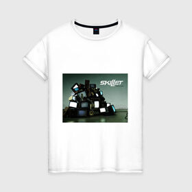 Женская футболка хлопок с принтом Skillet comatose в Екатеринбурге, 100% хлопок | прямой крой, круглый вырез горловины, длина до линии бедер, слегка спущенное плечо | skillet | альтернативный рок | рок | рок группа | рок группы | симфонический рок | христианский рок