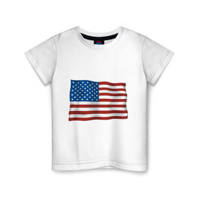 Детская футболка хлопок с принтом Америка флаг в Екатеринбурге, 100% хлопок | круглый вырез горловины, полуприлегающий силуэт, длина до линии бедер | Тематика изображения на принте: america | ny | usa | америка | американский флаг | вашингтон | нью йорк | политические | сша | флаг | флаг америки | флаг сша | флаги | штаты