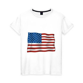 Женская футболка хлопок с принтом Америка флаг в Екатеринбурге, 100% хлопок | прямой крой, круглый вырез горловины, длина до линии бедер, слегка спущенное плечо | Тематика изображения на принте: america | ny | usa | америка | американский флаг | вашингтон | нью йорк | политические | сша | флаг | флаг америки | флаг сша | флаги | штаты
