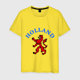 Мужская футболка хлопок с принтом Голландия лев в Екатеринбурге, 100% хлопок | прямой крой, круглый вырез горловины, длина до линии бедер, слегка спущенное плечо. | holland | lion | герб голандии