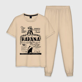 Мужская пижама хлопок с принтом Куба афиша в Екатеринбурге, 100% хлопок | брюки и футболка прямого кроя, без карманов, на брюках мягкая резинка на поясе и по низу штанин
 | cuba | havana | афиша | гавана | кастро | куба | кубинский | фидель | фидель кастро