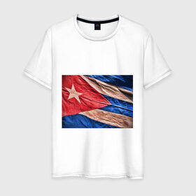 Мужская футболка хлопок с принтом Куба флаг олд в Екатеринбурге, 100% хлопок | прямой крой, круглый вырез горловины, длина до линии бедер, слегка спущенное плечо. | Тематика изображения на принте: cuba | куба | куба афиша | куба олд | кубинский флаг | олд | республика куба | флаг | флаг куба олд | флаг кубы | флаг олд | флаги