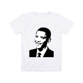 Детская футболка хлопок с принтом Обама монохром в Екатеринбурге, 100% хлопок | круглый вырез горловины, полуприлегающий силуэт, длина до линии бедер | Тематика изображения на принте: обама