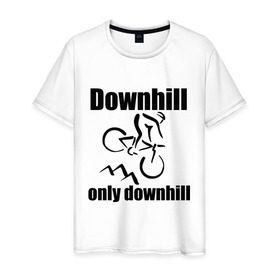 Мужская футболка хлопок с принтом Downhill в Екатеринбурге, 100% хлопок | прямой крой, круглый вырез горловины, длина до линии бедер, слегка спущенное плечо. | downhill | extrim | велосипед | велоспорт | скоростной спуск | экстрим