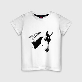 Детская футболка хлопок с принтом Лошадь черно-белая (5) в Екатеринбурге, 100% хлопок | круглый вырез горловины, полуприлегающий силуэт, длина до линии бедер | конь | лошадка | лошадь | лошадь черно белая