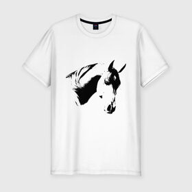 Мужская футболка премиум с принтом Лошадь черно-белая (5) в Екатеринбурге, 92% хлопок, 8% лайкра | приталенный силуэт, круглый вырез ворота, длина до линии бедра, короткий рукав | конь | лошадка | лошадь | лошадь черно белая