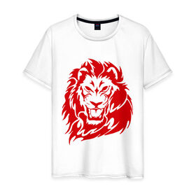 Мужская футболка хлопок с принтом Лев (Lion) в Екатеринбурге, 100% хлопок | прямой крой, круглый вырез горловины, длина до линии бедер, слегка спущенное плечо. | 