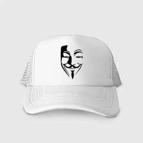 Кепка тракер с сеткой с принтом Вендетта маска в Екатеринбурге, трикотажное полотно; задняя часть — сетка | длинный козырек, универсальный размер, пластиковая застежка | вендета | вендетта | вендетта маска | маска | натали портман | революция | хьюго уивинг | человек в маске