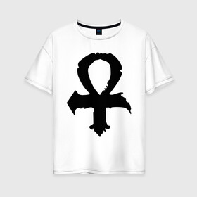Женская футболка хлопок Oversize с принтом Глаза 69 в Екатеринбурге, 100% хлопок | свободный крой, круглый ворот, спущенный рукав, длина до линии бедер
 | hard | hardrck | hardrock | rock | rok | рок | тяжелый рок | тяжеляк | хард | хард рок | хардрок
