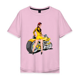 Мужская футболка хлопок Oversize с принтом The excellent bike & sexy girl (2) в Екатеринбурге, 100% хлопок | свободный крой, круглый ворот, “спинка” длиннее передней части | байк | девушка | для байкеров | красивая девушка | мото | мотоцикл | супер мотоцикл | супермотоцикл