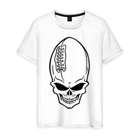 Мужская футболка хлопок с принтом Skull-ball в Екатеринбурге, 100% хлопок | прямой крой, круглый вырез горловины, длина до линии бедер, слегка спущенное плечо. | american football | regbi | skull ball | американский футбол | регби | череп