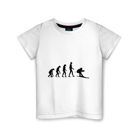 Детская футболка хлопок с принтом Эволюция лыжи в Екатеринбурге, 100% хлопок | круглый вырез горловины, полуприлегающий силуэт, длина до линии бедер | гора | горные лыжи | зимний спорт | лыжник | лыжный спорт | трассы | шерегеш | эволюция | экстремальный спорт | экстрим