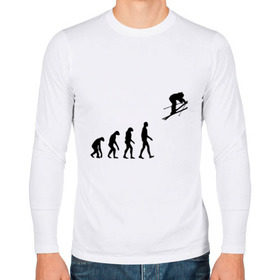Мужской лонгслив хлопок с принтом Эволюция лыжник в Екатеринбурге, 100% хлопок |  | гора | горные лыжи | зимний спорт | лыжник | лыжный спорт | трассы | шерегеш | эволюция | экстремальный спорт | экстрим