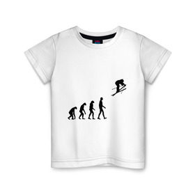 Детская футболка хлопок с принтом Эволюция лыжник в Екатеринбурге, 100% хлопок | круглый вырез горловины, полуприлегающий силуэт, длина до линии бедер | гора | горные лыжи | зимний спорт | лыжник | лыжный спорт | трассы | шерегеш | эволюция | экстремальный спорт | экстрим