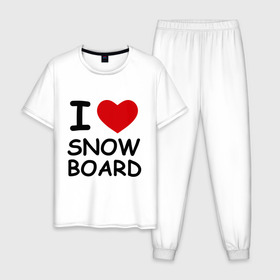 Мужская пижама хлопок с принтом Я люблю сноуборд в Екатеринбурге, 100% хлопок | брюки и футболка прямого кроя, без карманов, на брюках мягкая резинка на поясе и по низу штанин
 | борд | доска | зимний спорт | сноуборд | сноубординг | сноубордист | трассы | экстремальный спорт | экстрим | я люблю