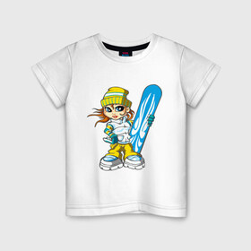 Детская футболка хлопок с принтом Сноугел синий (7) в Екатеринбурге, 100% хлопок | круглый вырез горловины, полуприлегающий силуэт, длина до линии бедер | extreme | girl | snowboard | девочка | зимние виды | катание | снег | сноуборд | сноубордист | трасса | экстрим