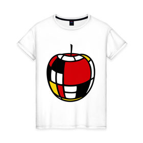 Женская футболка хлопок с принтом Яблоко в Екатеринбурге, 100% хлопок | прямой крой, круглый вырез горловины, длина до линии бедер, слегка спущенное плечо | витраж | квадратики | кусочки | мозаика | фрукт | цветное | яблоко | яблочко