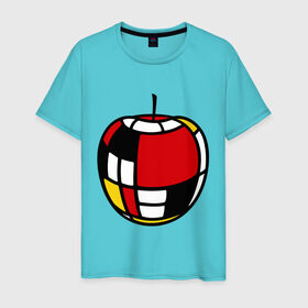 Мужская футболка хлопок с принтом Яблоко в Екатеринбурге, 100% хлопок | прямой крой, круглый вырез горловины, длина до линии бедер, слегка спущенное плечо. | витраж | квадратики | кусочки | мозаика | фрукт | цветное | яблоко | яблочко