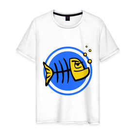 Мужская футболка хлопок с принтом Рыба (1) в Екатеринбурге, 100% хлопок | прямой крой, круглый вырез горловины, длина до линии бедер, слегка спущенное плечо. | скелет