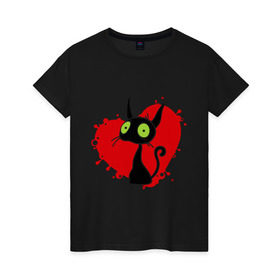 Женская футболка хлопок с принтом Любимчик в Екатеринбурге, 100% хлопок | прямой крой, круглый вырез горловины, длина до линии бедер, слегка спущенное плечо | животные | киса | кошечка | кошка | кошки | любимая | любимчик | сердечко | сердце