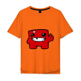 Мужская футболка хлопок Oversize с принтом Super Meat Boy в Екатеринбурге, 100% хлопок | свободный крой, круглый ворот, “спинка” длиннее передней части | Тематика изображения на принте: meatboy