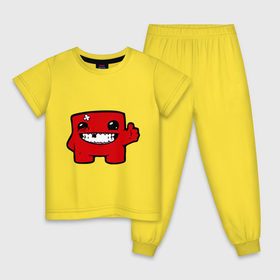 Детская пижама хлопок с принтом Super Meat Boy в Екатеринбурге, 100% хлопок |  брюки и футболка прямого кроя, без карманов, на брюках мягкая резинка на поясе и по низу штанин
 | Тематика изображения на принте: meatboy