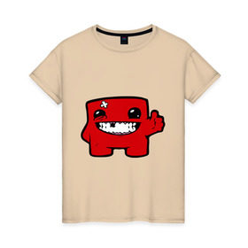 Женская футболка хлопок с принтом Super Meat Boy в Екатеринбурге, 100% хлопок | прямой крой, круглый вырез горловины, длина до линии бедер, слегка спущенное плечо | meatboy