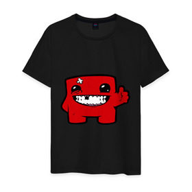 Мужская футболка хлопок с принтом Super Meat Boy в Екатеринбурге, 100% хлопок | прямой крой, круглый вырез горловины, длина до линии бедер, слегка спущенное плечо. | Тематика изображения на принте: meatboy