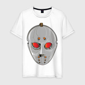 Мужская футболка хлопок с принтом Хоккейная маска в Екатеринбурге, 100% хлопок | прямой крой, круглый вырез горловины, длина до линии бедер, слегка спущенное плечо. | джейсон | маска | триллер | ужасы | фильмы ужасов | хоккейная маска