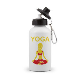 Бутылка спортивная с принтом yoga в Екатеринбурге, металл | емкость — 500 мл, в комплекте две пластиковые крышки и карабин для крепления | yoga | девушка | здоровый образ жизни | зож | йога | кундалини | медитация | фитнес