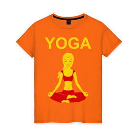 Женская футболка хлопок с принтом yoga в Екатеринбурге, 100% хлопок | прямой крой, круглый вырез горловины, длина до линии бедер, слегка спущенное плечо | yoga | девушка | здоровый образ жизни | зож | йога | кундалини | медитация | фитнес